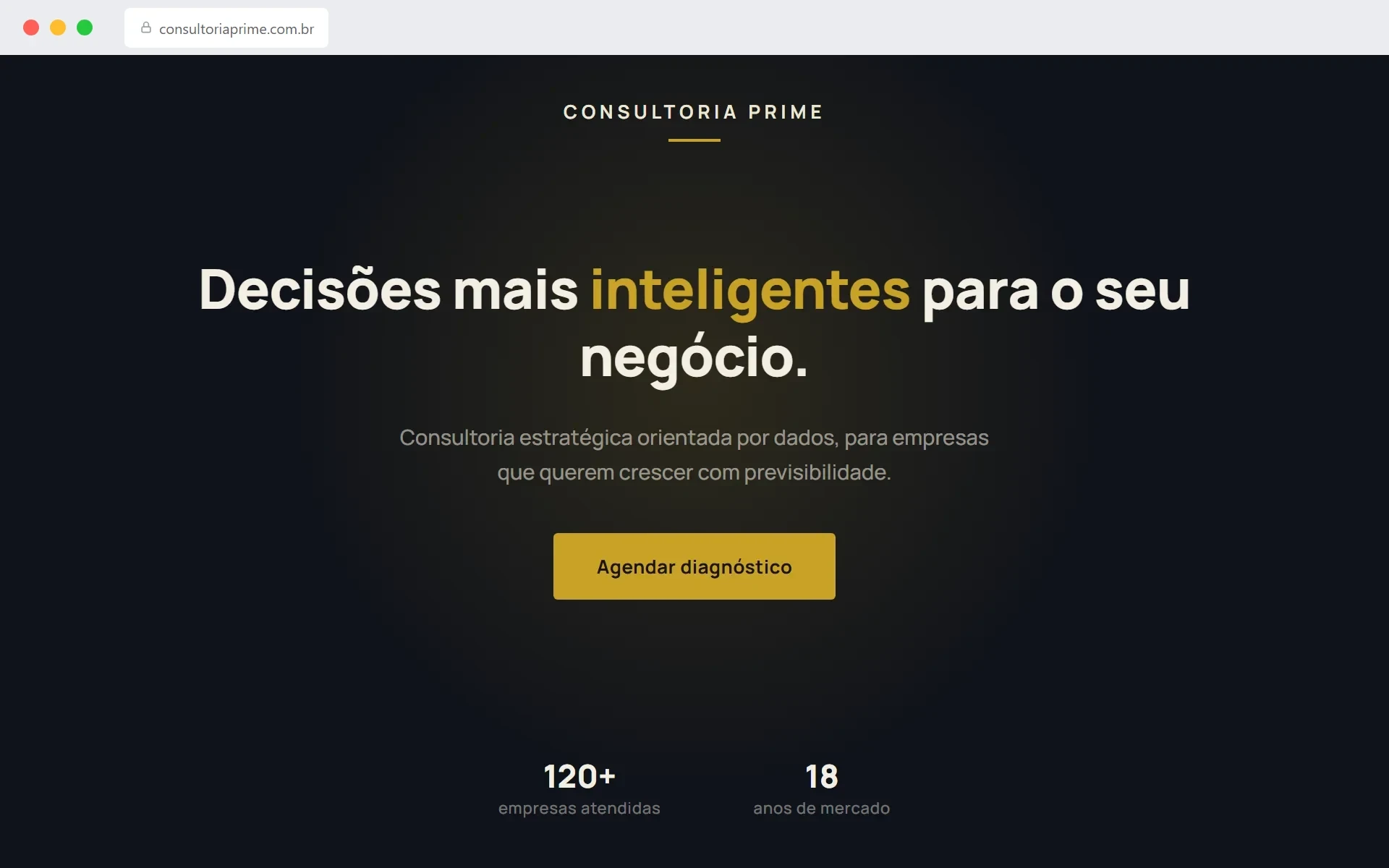 Screenshot do site Consultoria Prime — projeto de Landing Page desenvolvido pela Buildites