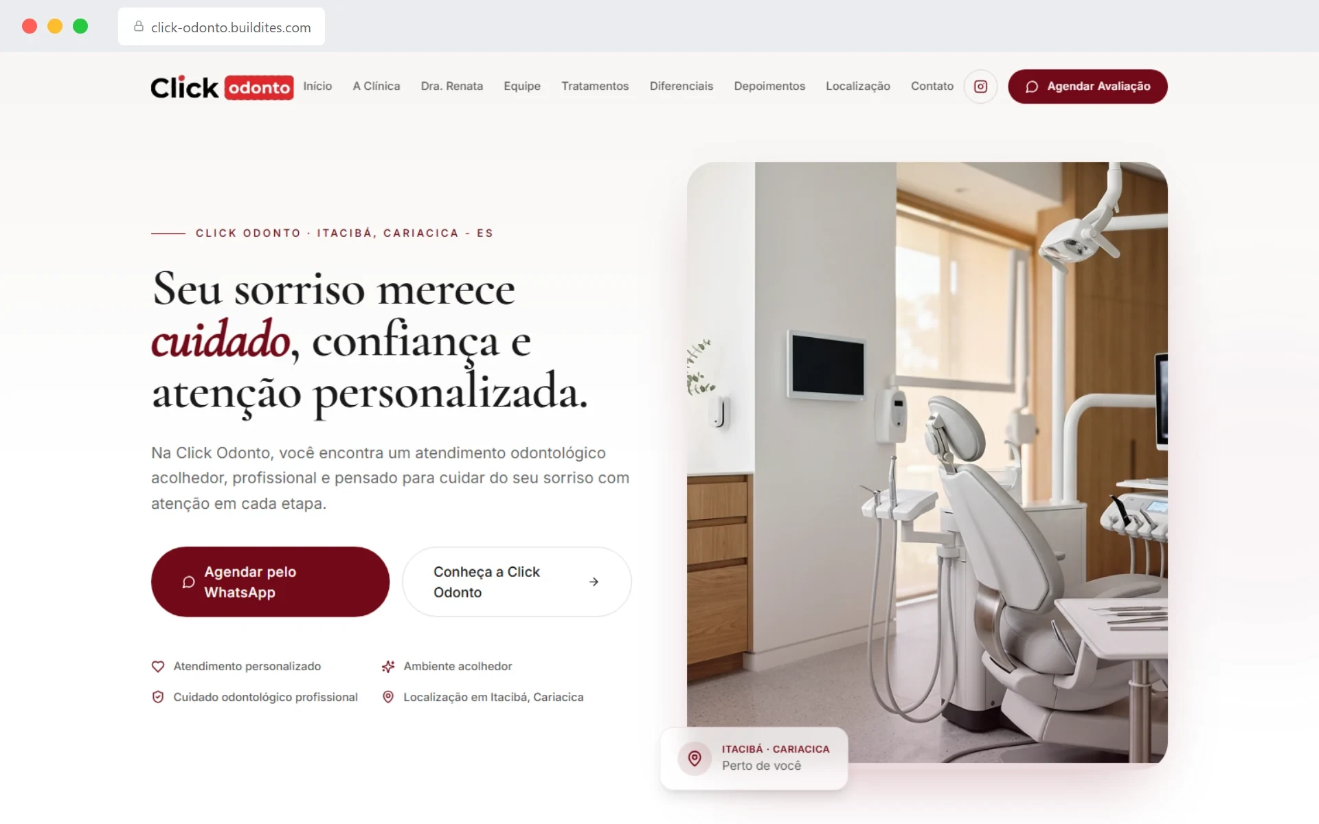 Screenshot do site Click Odonto — projeto de Site institucional desenvolvido pela Buildites