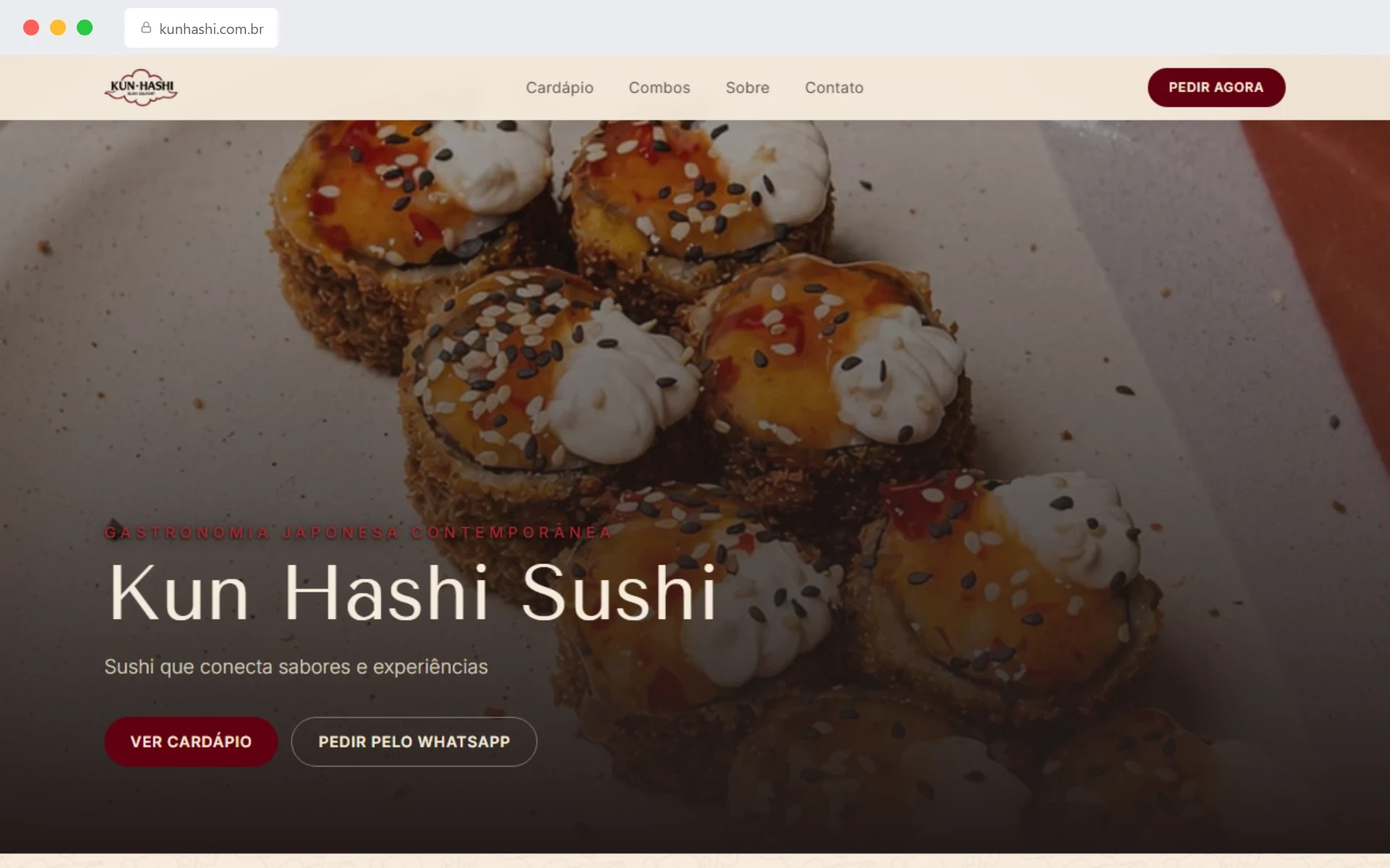 Screenshot do site Kun Hashi — projeto de Site para pequena empresa desenvolvido pela Buildites