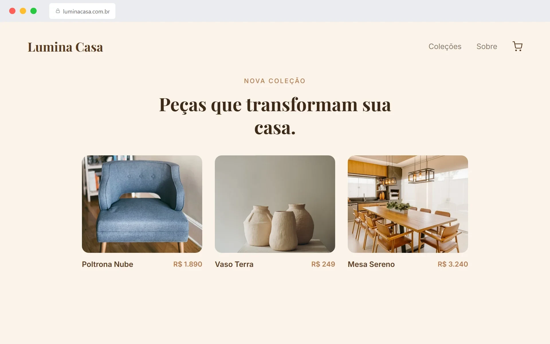 Screenshot do site Lumina Casa — projeto de E-commerce desenvolvido pela Buildites